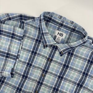 Harbor Bay HB Shirt Mens 4XLT Blue Plaid Short Sleeve Classic Button Down